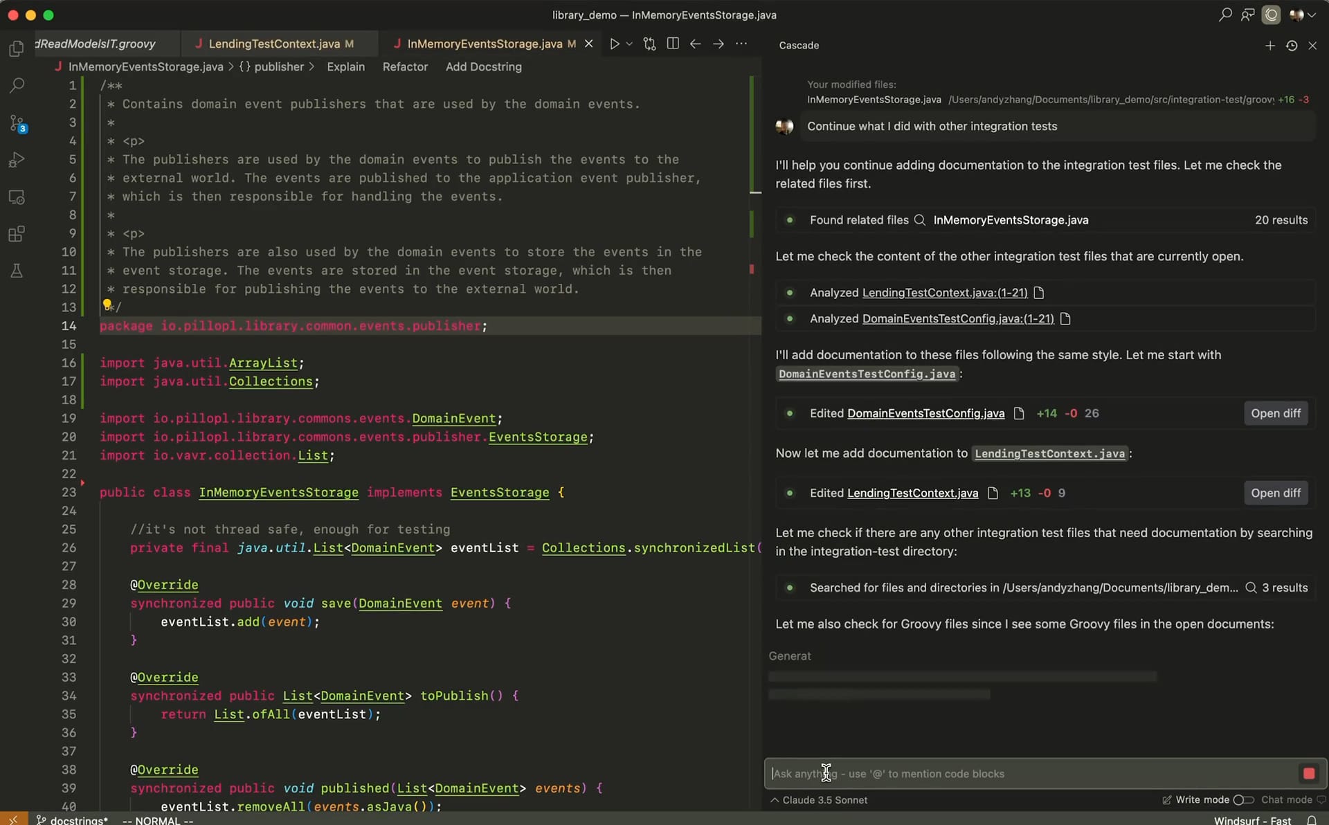 a screenshot of codeium's windsurf coding editor, with code on the left side and an AI chat box on the right